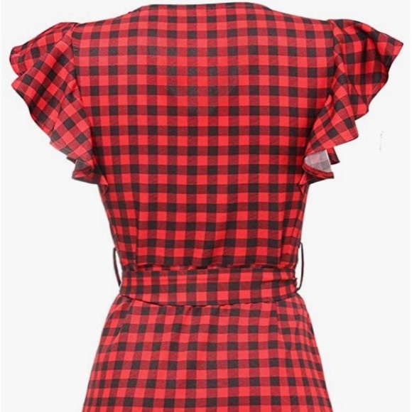 Red and black buffalo plaid large midi dress - Picture 3 of 6